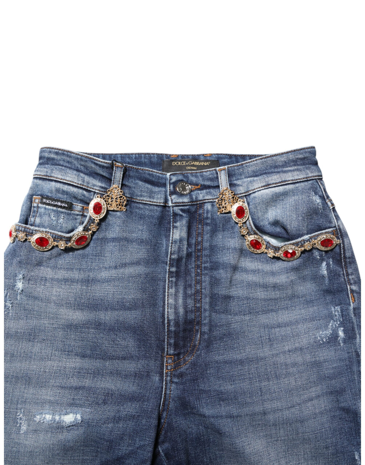 Dolce & Gabbana Blaue Denim-Jeans mit Strasssteinverzierung