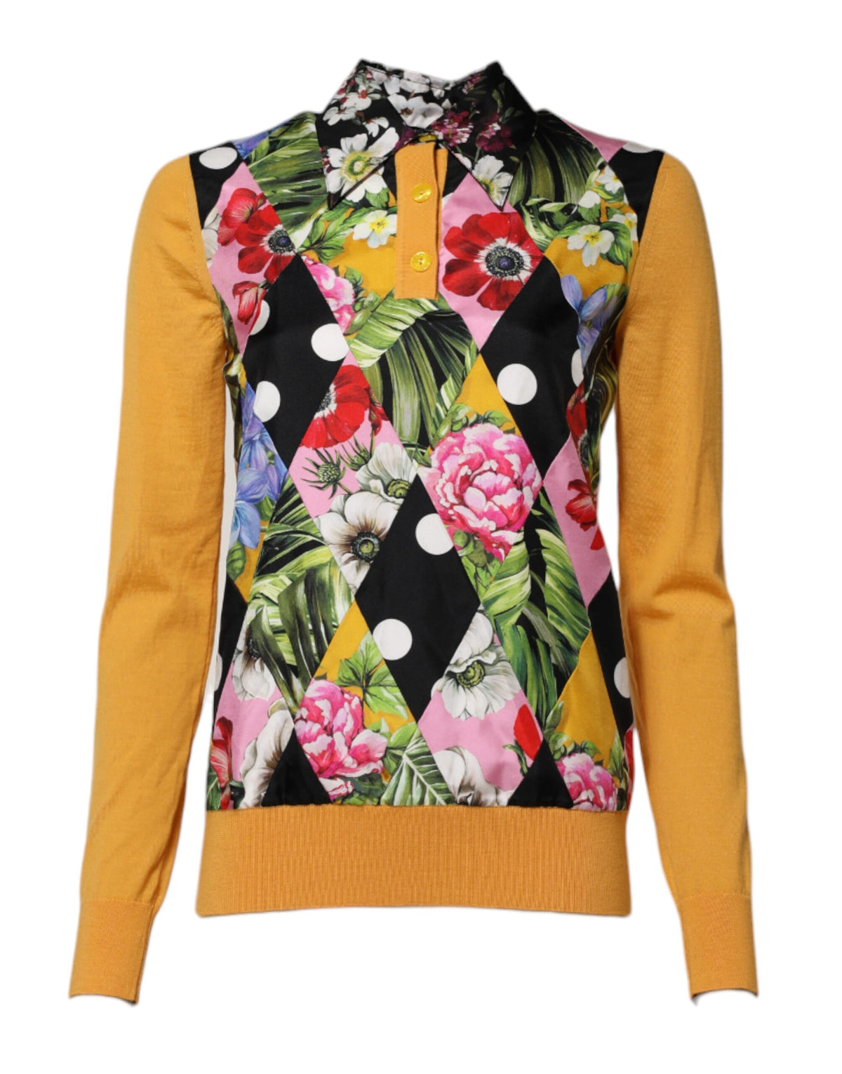 Dolce & Gabbana Multicolor Floral Long Sleeves Polo Top