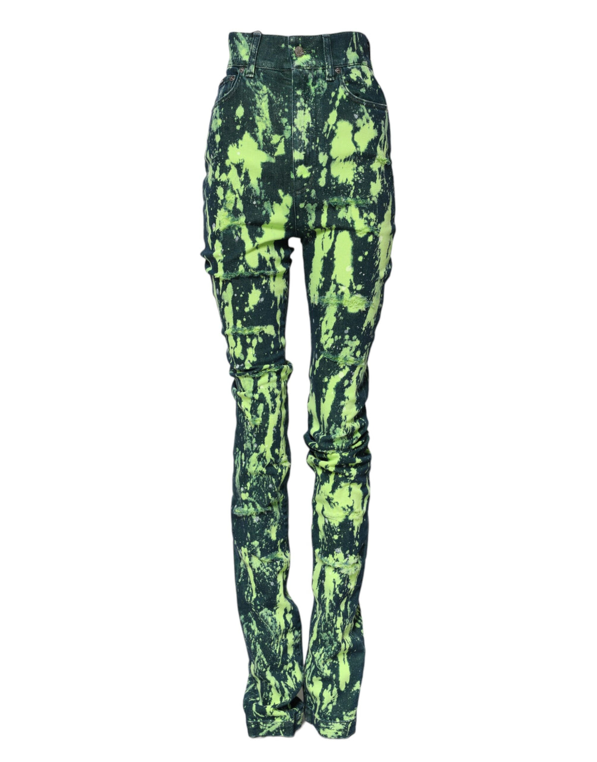 Dolce & Gabbana Grüne Color Splash Denim-Jeans mit hoher Taille