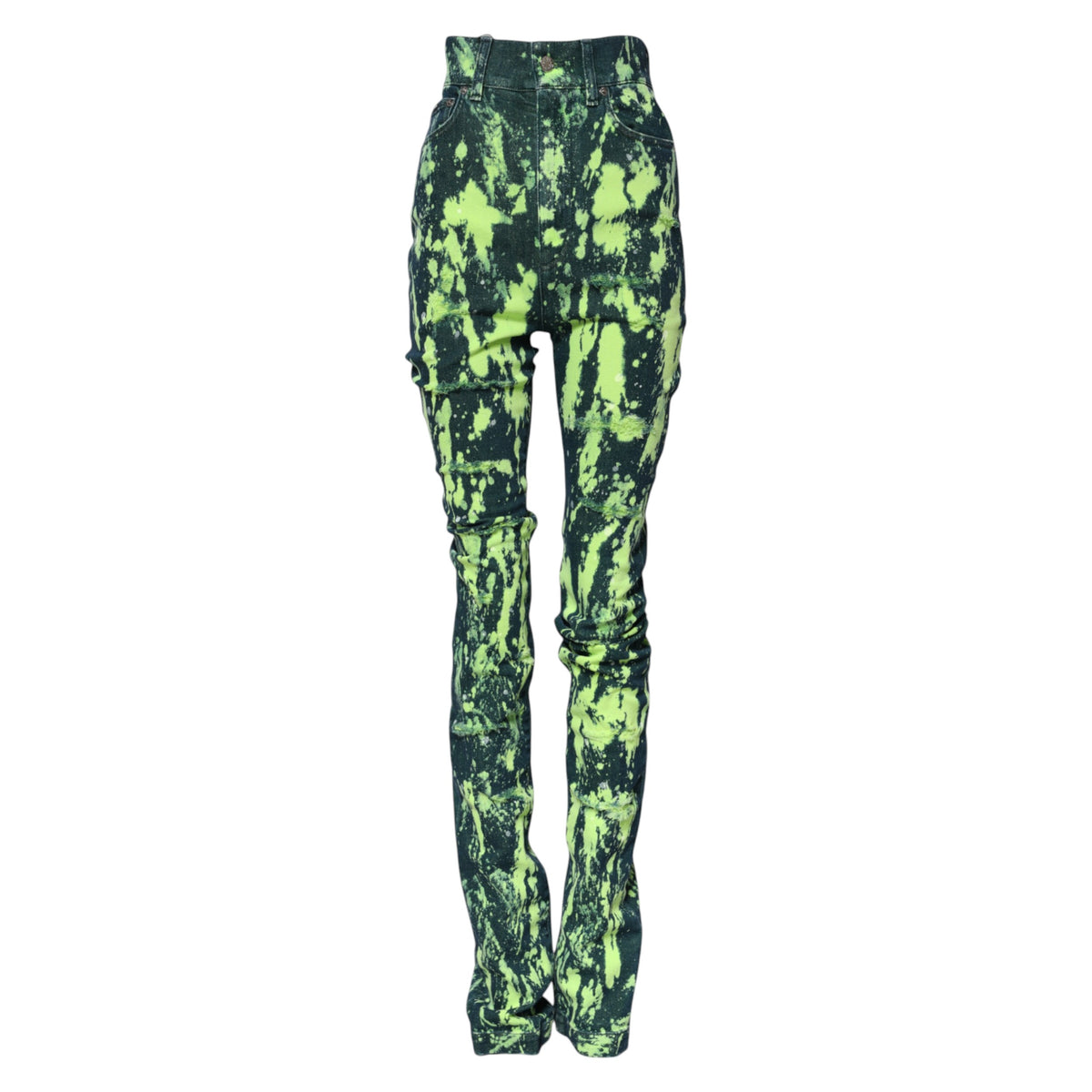 Dolce & Gabbana Grüne Color Splash Denim-Jeans mit hoher Taille