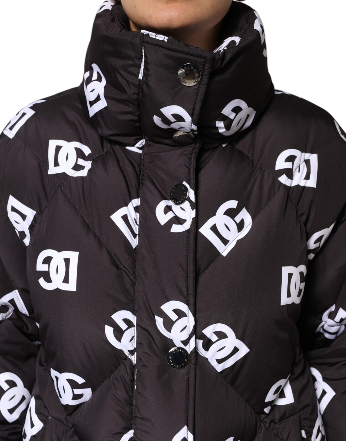 Dolce & Gabbana Schwarzer DG Mania Puffer gesteppter langer Mantel Jacke