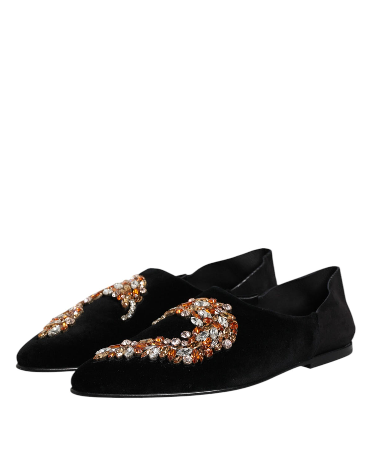 Dolce & Gabbana Schwarzer Samt verschönert Loafer Slip On Schuhe