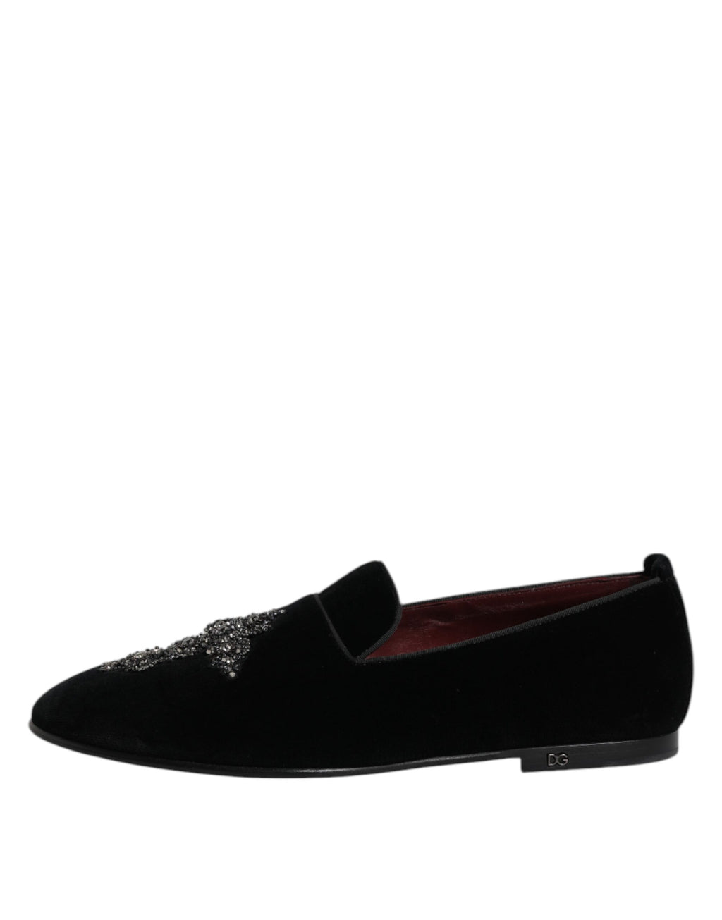 Dolce & Gabbana Schwarzer Samt verschönert Loafer Slip On Schuhe