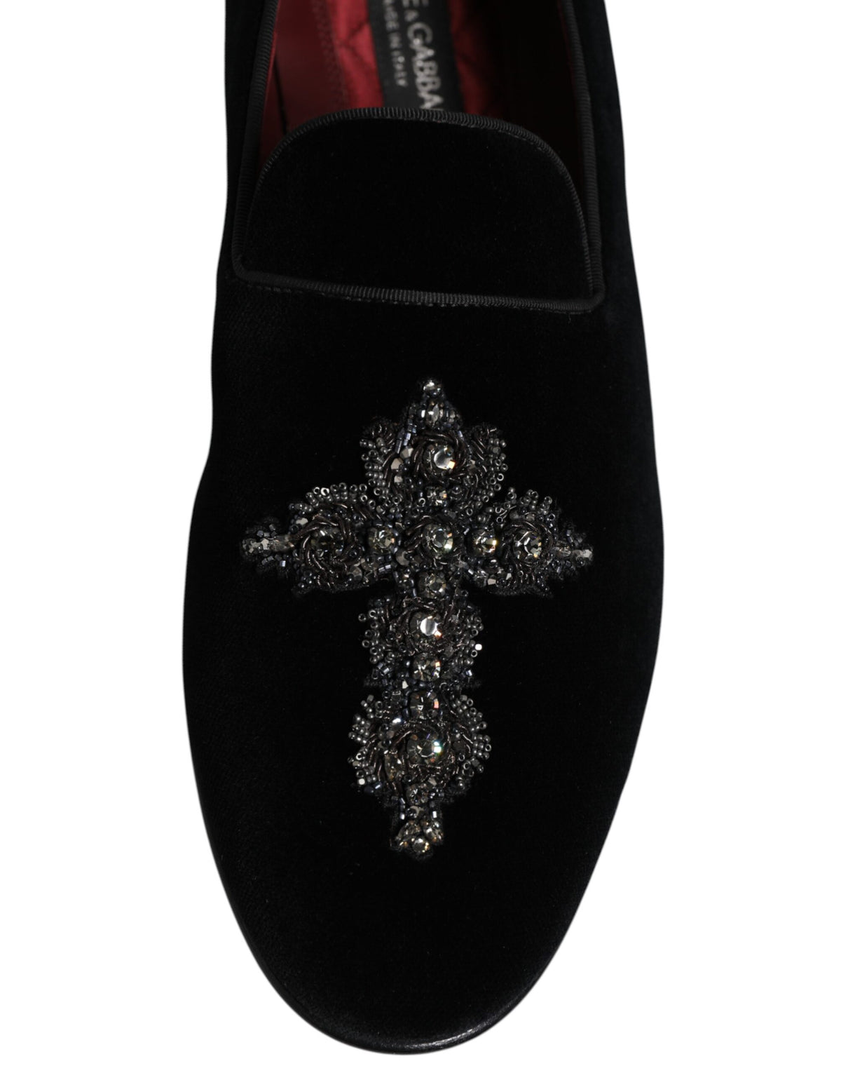 Dolce & Gabbana Schwarzer Samt verschönert Loafer Slip On Schuhe
