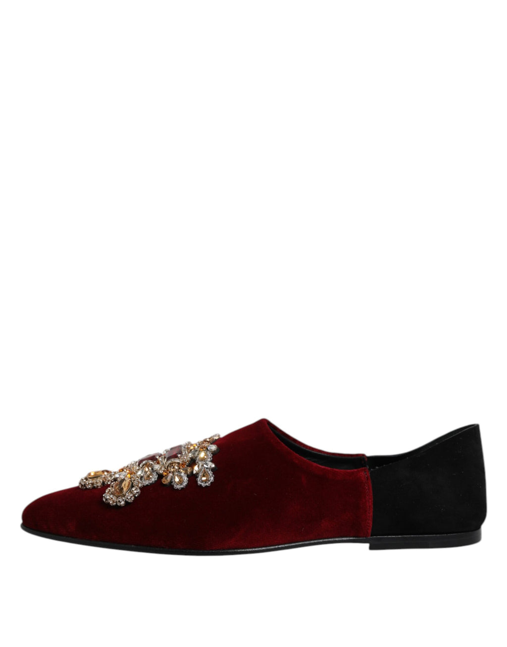 Dolce & Gabbana Schwarzer roter Samt verschönert Slip On Schuhe