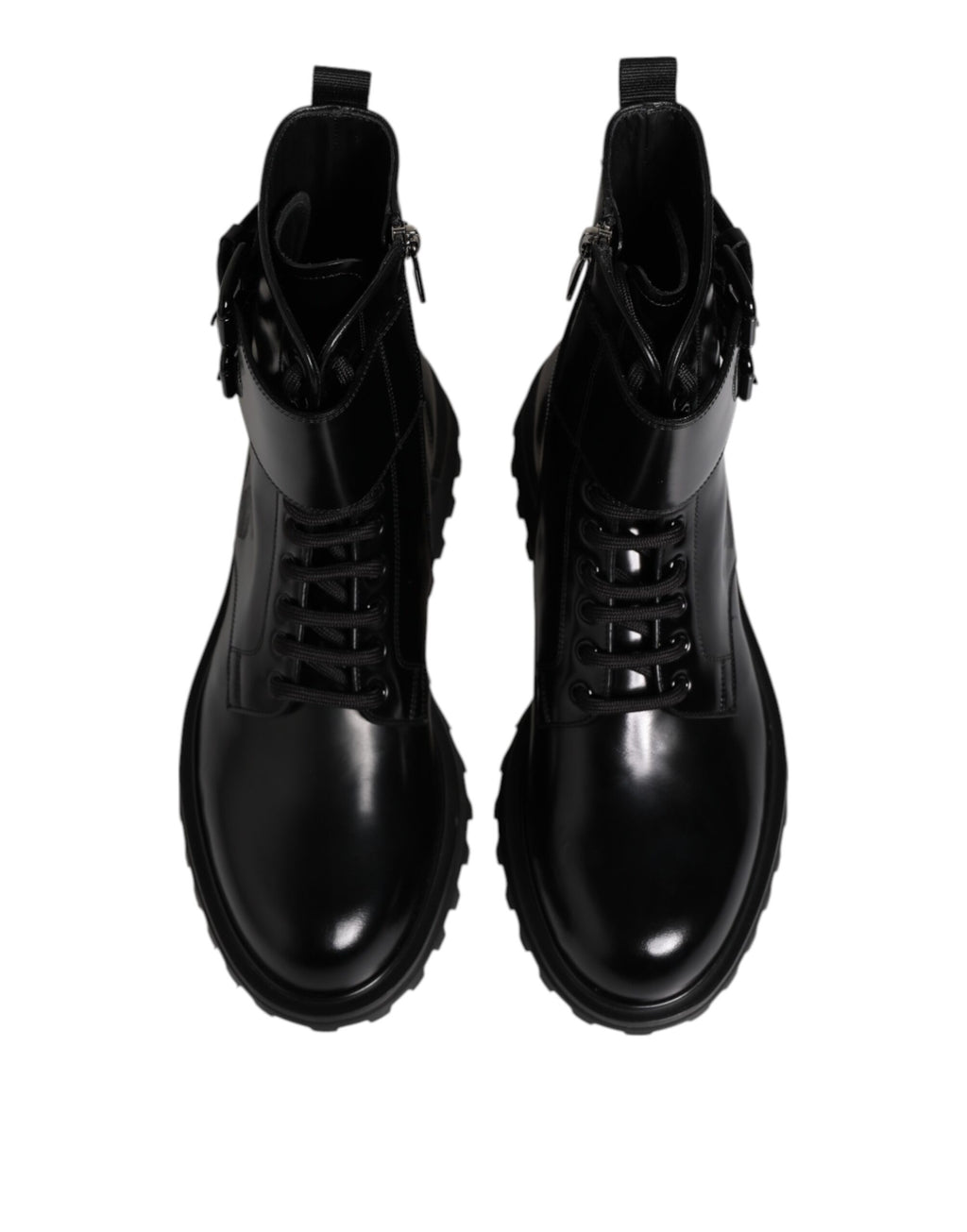 Dolce & Gabbana Schwarze Leder-Schnürstiefel bis zur Mitte der Wade