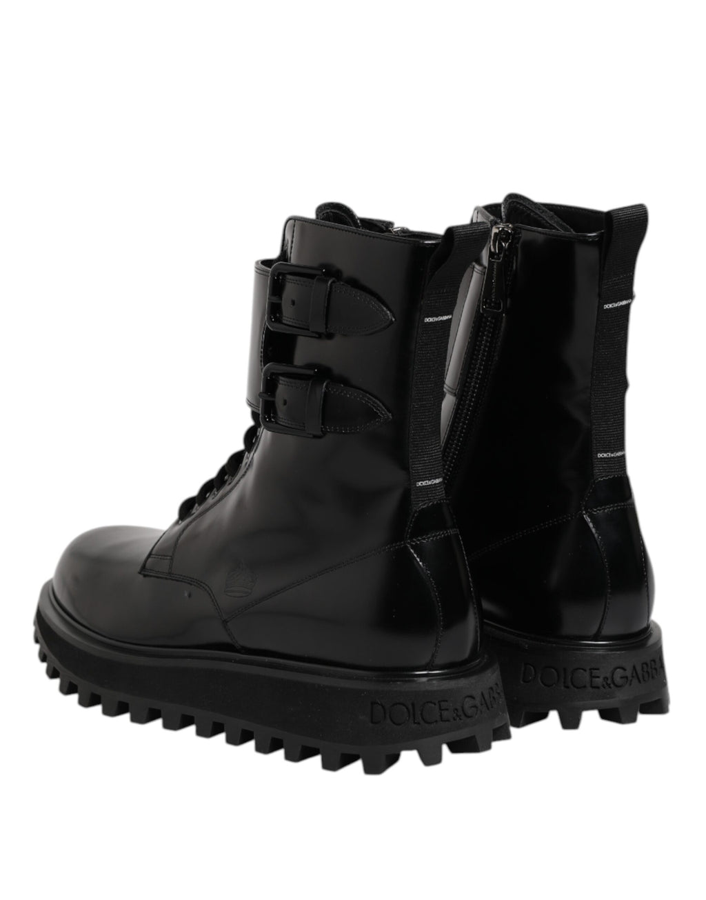 Dolce & Gabbana Schwarze Leder-Schnürstiefel bis zur Mitte der Wade