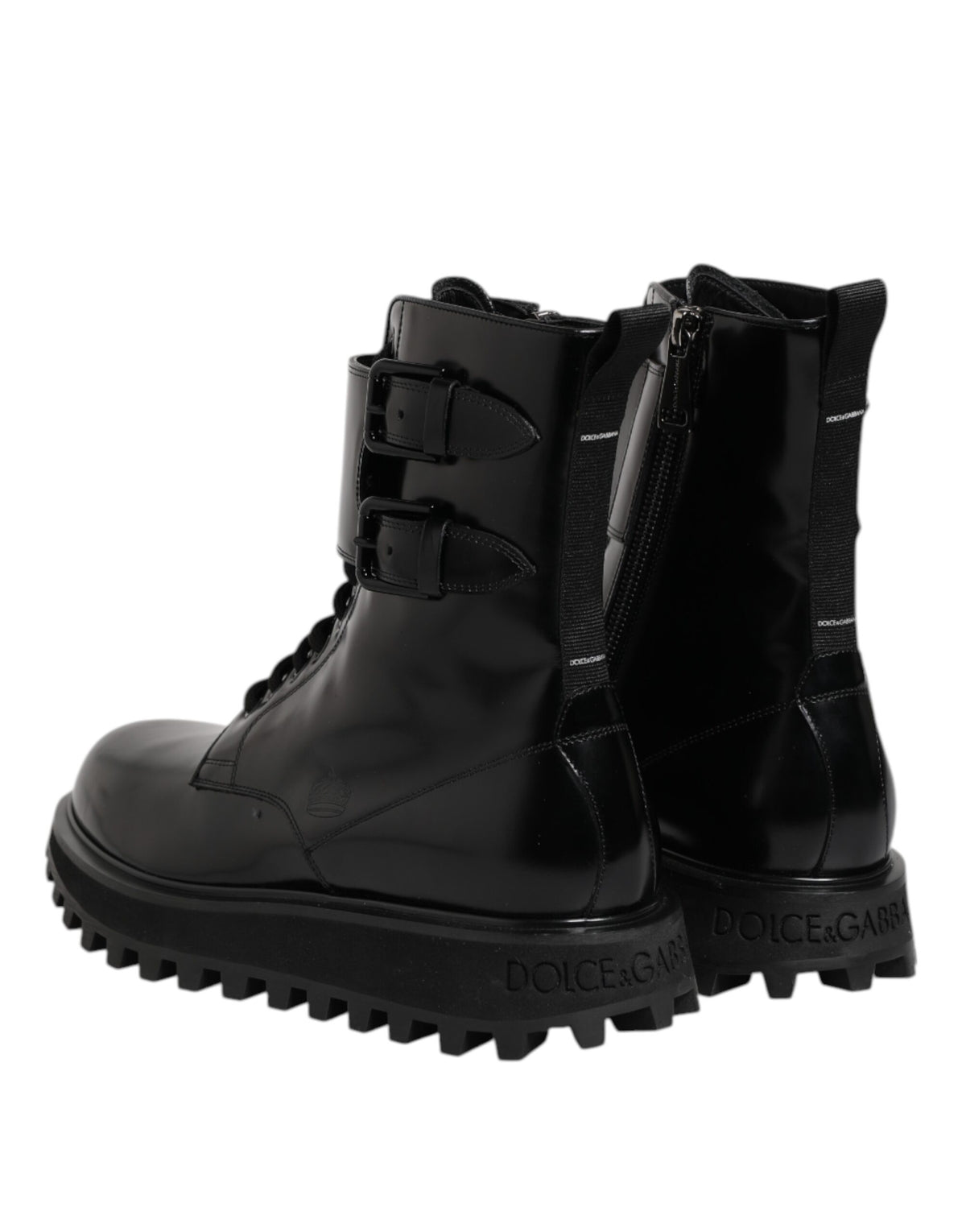 Dolce & Gabbana Schwarze Leder-Schnürstiefel bis zur Mitte der Wade