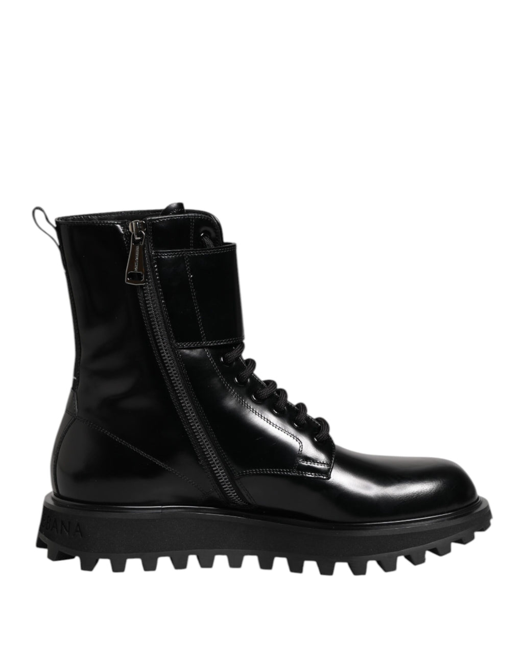 Dolce & Gabbana Schwarze Leder-Schnürstiefel bis zur Mitte der Wade