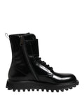 Dolce & Gabbana Schwarze Leder-Schnürstiefel bis zur Mitte der Wade
