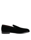 Dolce & Gabbana Schwarzer Samt Loafers Formal Männer Kleid Schuhe