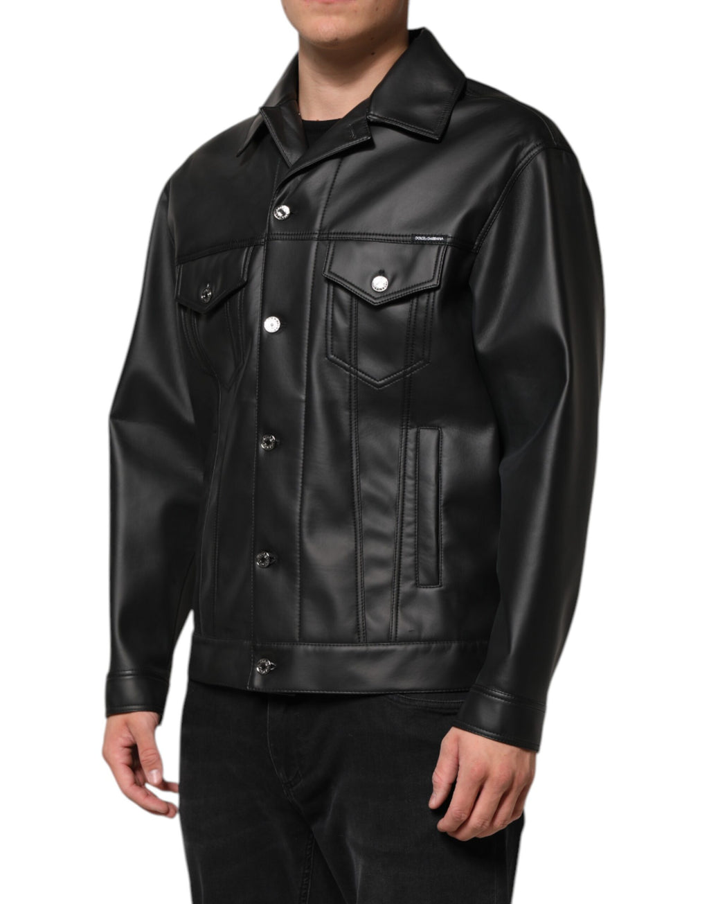 Dolce & Gabbana Schwarze Bikerjacke aus Polyester mit Knopfverschluss