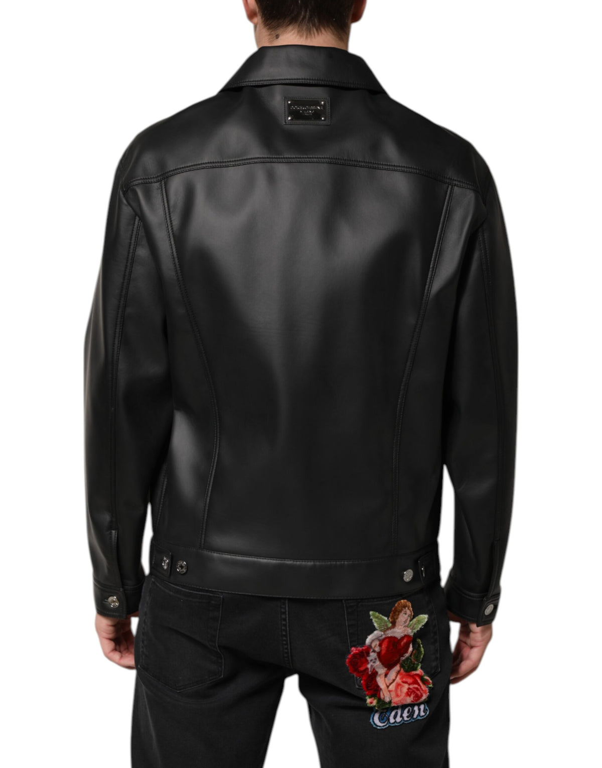 Dolce & Gabbana Schwarze Bikerjacke aus Polyester mit Knopfverschluss