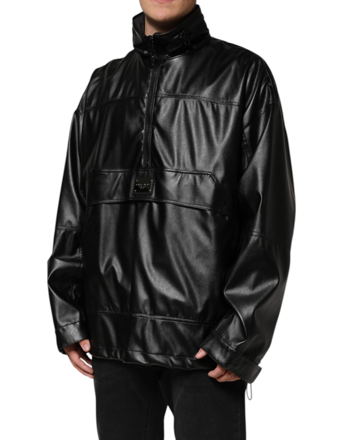 Dolce & Gabbana Schwarze Polyester-Logo-Plakette Bomberjacke