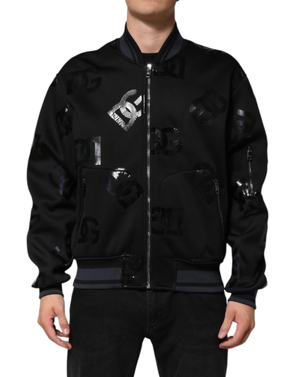 Dolce & Gabbana Schwarze Wolle Logo DG Mania Männer Bomberjacke