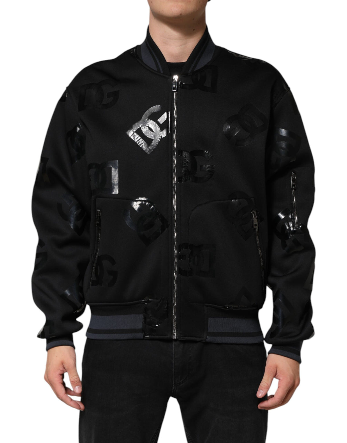 Dolce & Gabbana Schwarze Wolle Logo DG Mania Männer Bomberjacke