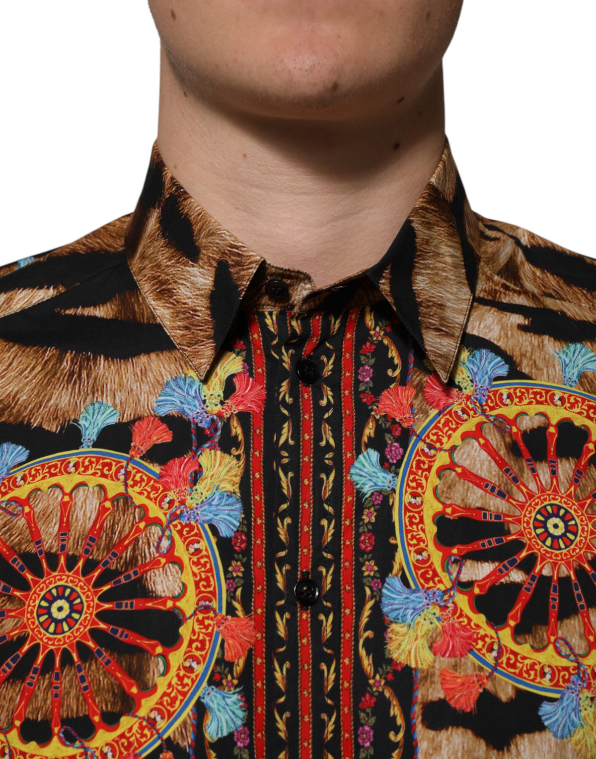 Dolce & Gabbana GOLD Cotton Tiger Carretto Langarmhemd