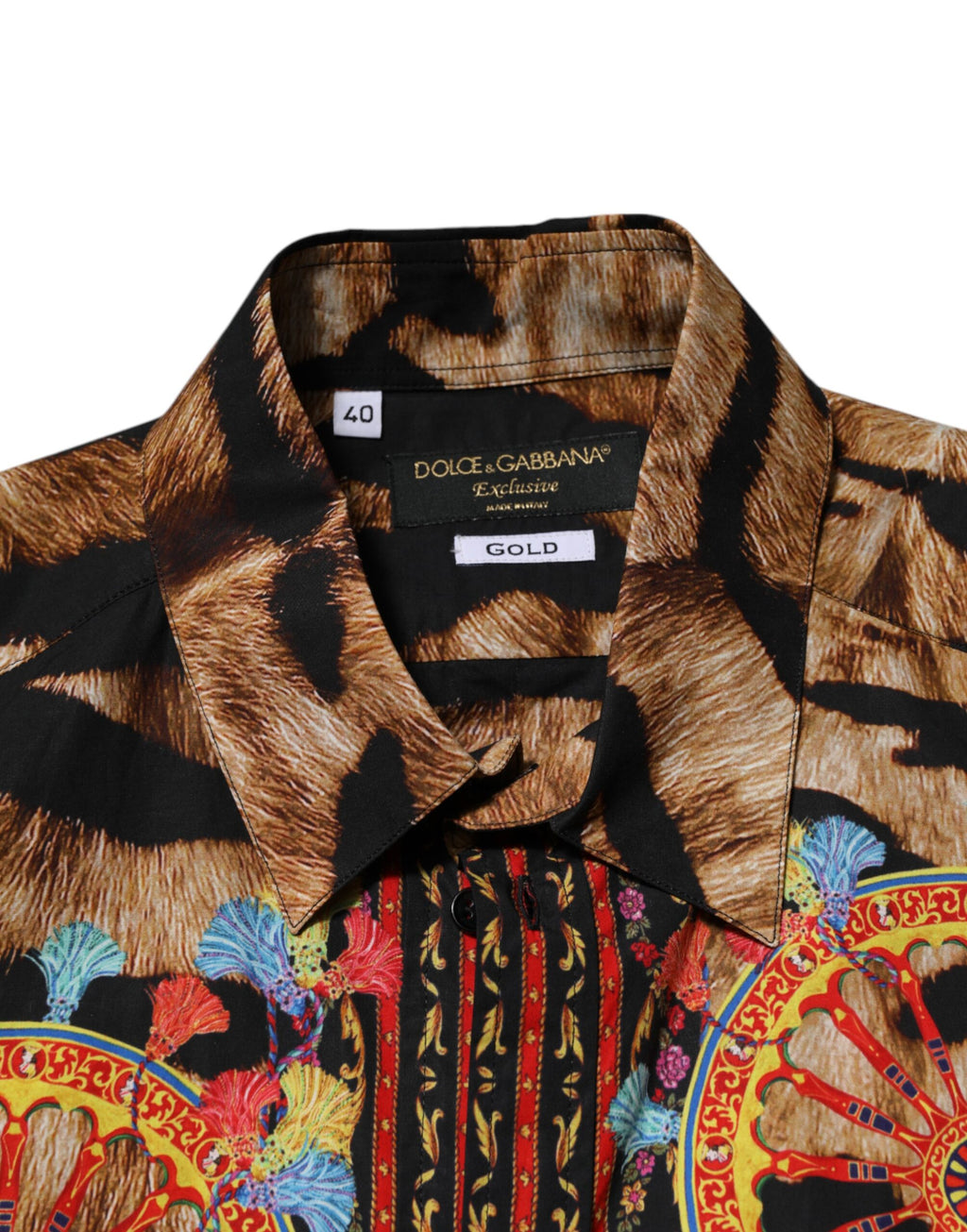 Dolce & Gabbana GOLD Cotton Tiger Carretto Langarmhemd