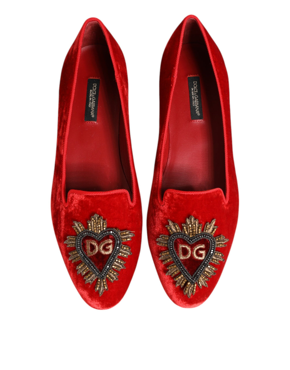 Dolce & Gabbana Rot Samt DG Herz Loafers Flats Schuhe