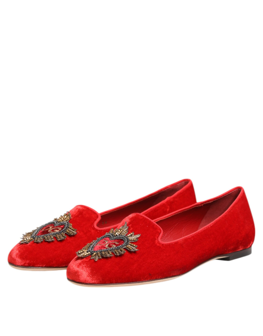 Dolce & Gabbana Rot Samt DG Herz Loafers Flats Schuhe