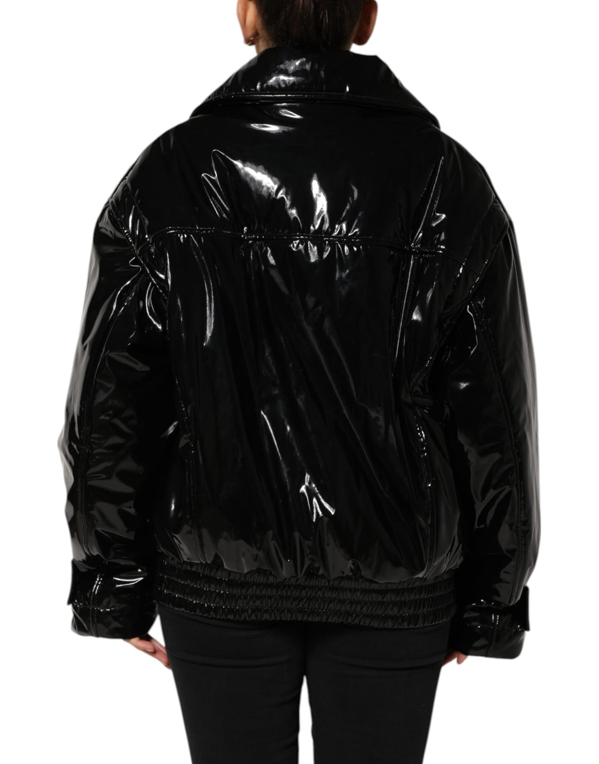 Dolce & Gabbana Schwarzer Polyester-Puffermantel mit Steppung Jacke