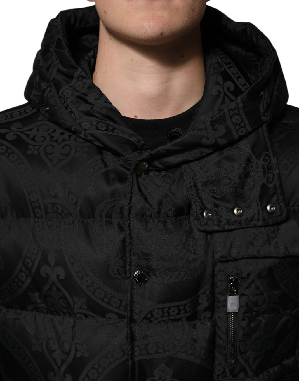 Dolce & Gabbana Schwarze Jacquard-Kapuzenjacke mit Steppmuster