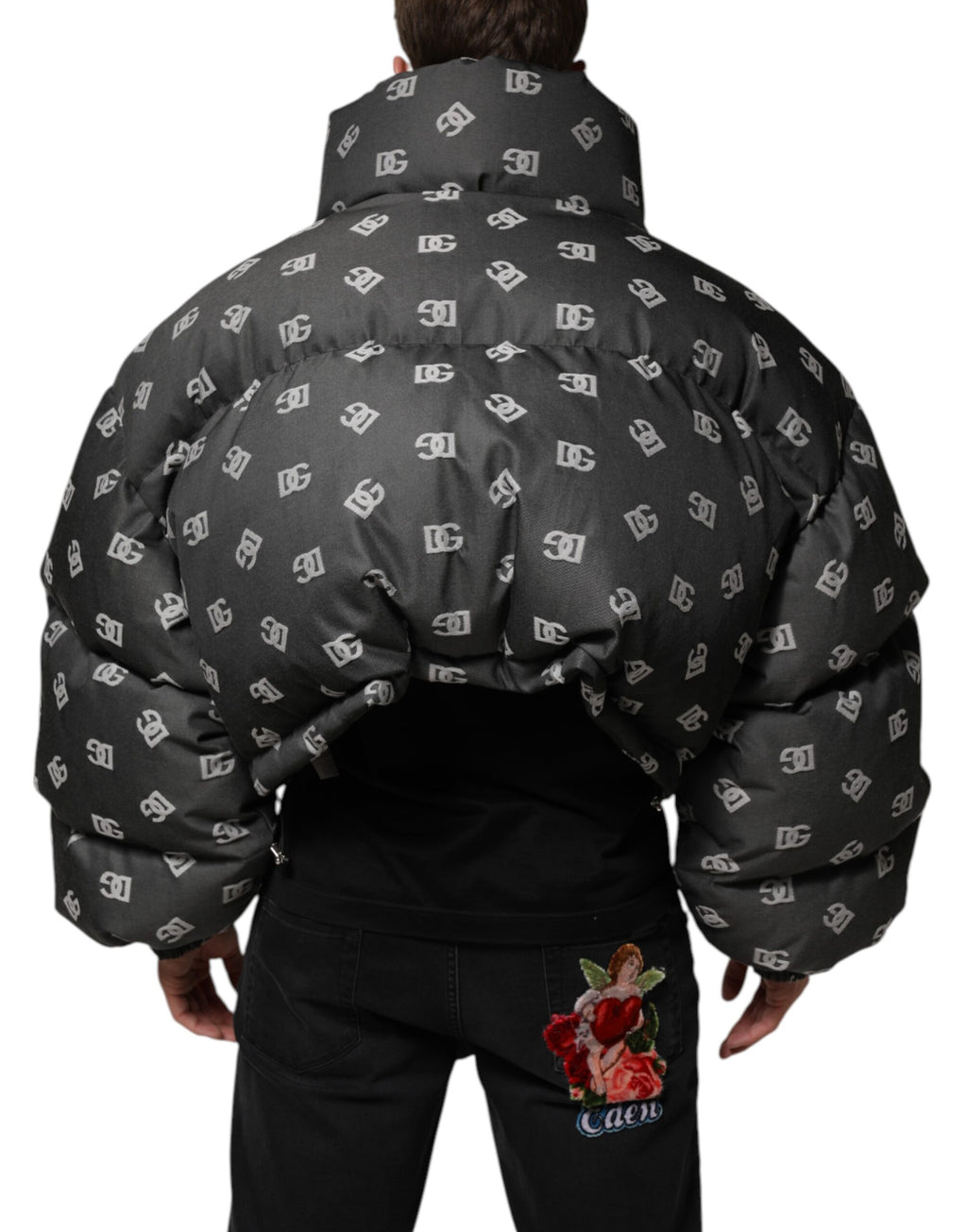 Dolce & Gabbana Schwarze DG Monogram Full Zip Pufferjacke für Männer