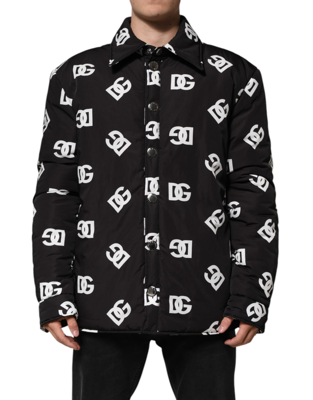 Dolce & Gabbana Schwarze DG Monogram Nylon Windbreaker Jacke