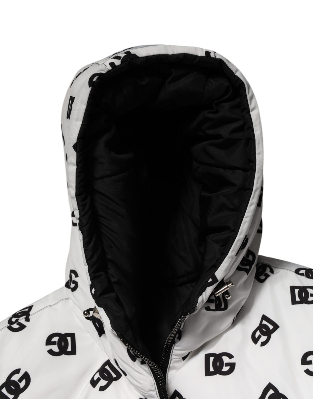 Dolce & Gabbana Weiße DG Monogram Kapuzen-Pufferjacke