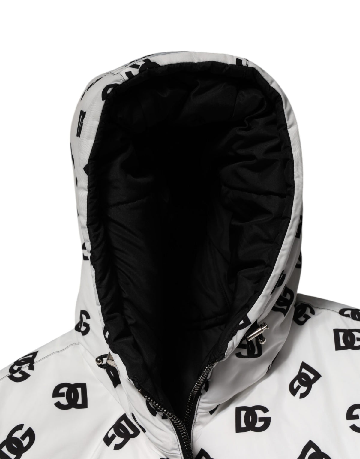 Dolce & Gabbana Weiße DG Monogram Kapuzen-Pufferjacke