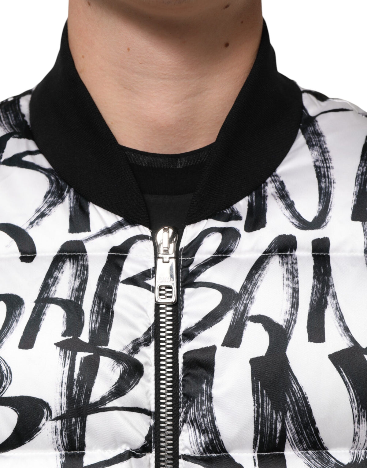 Dolce & Gabbana Weiß Schwarz Graffiti Logo Puffer Bomberjacke