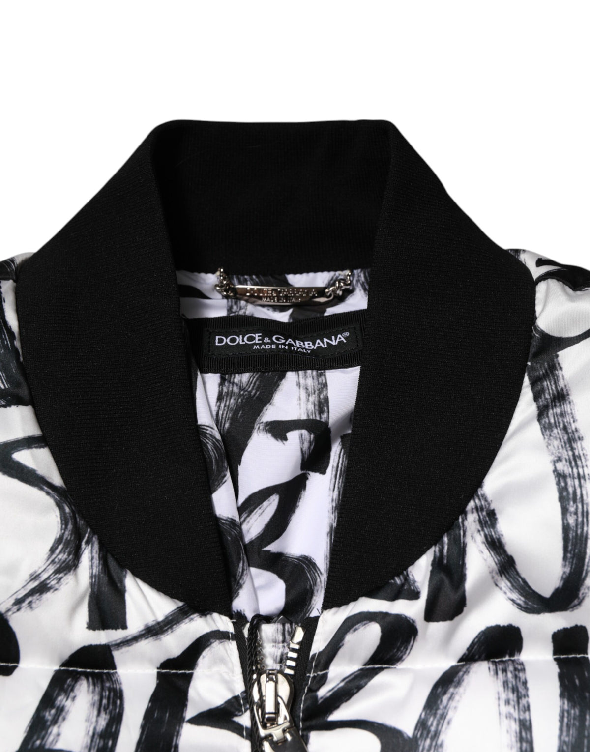 Dolce & Gabbana Weiß Schwarz Graffiti Logo Puffer Bomberjacke