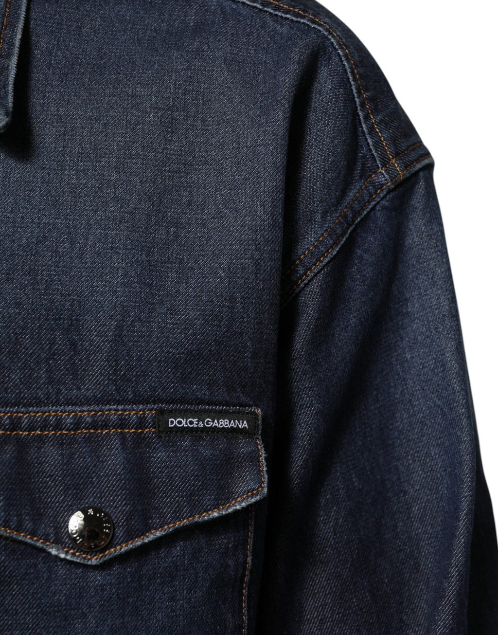 Dolce & Gabbana Blaues Denim Knopf lässig Logo Patch Männer Hemd