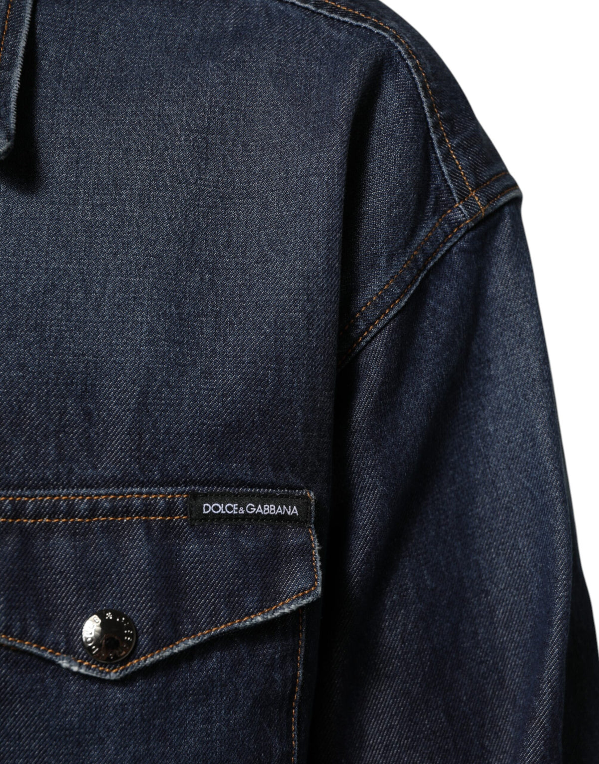Dolce & Gabbana Blaues Denim Knopf lässig Logo Patch Männer Hemd
