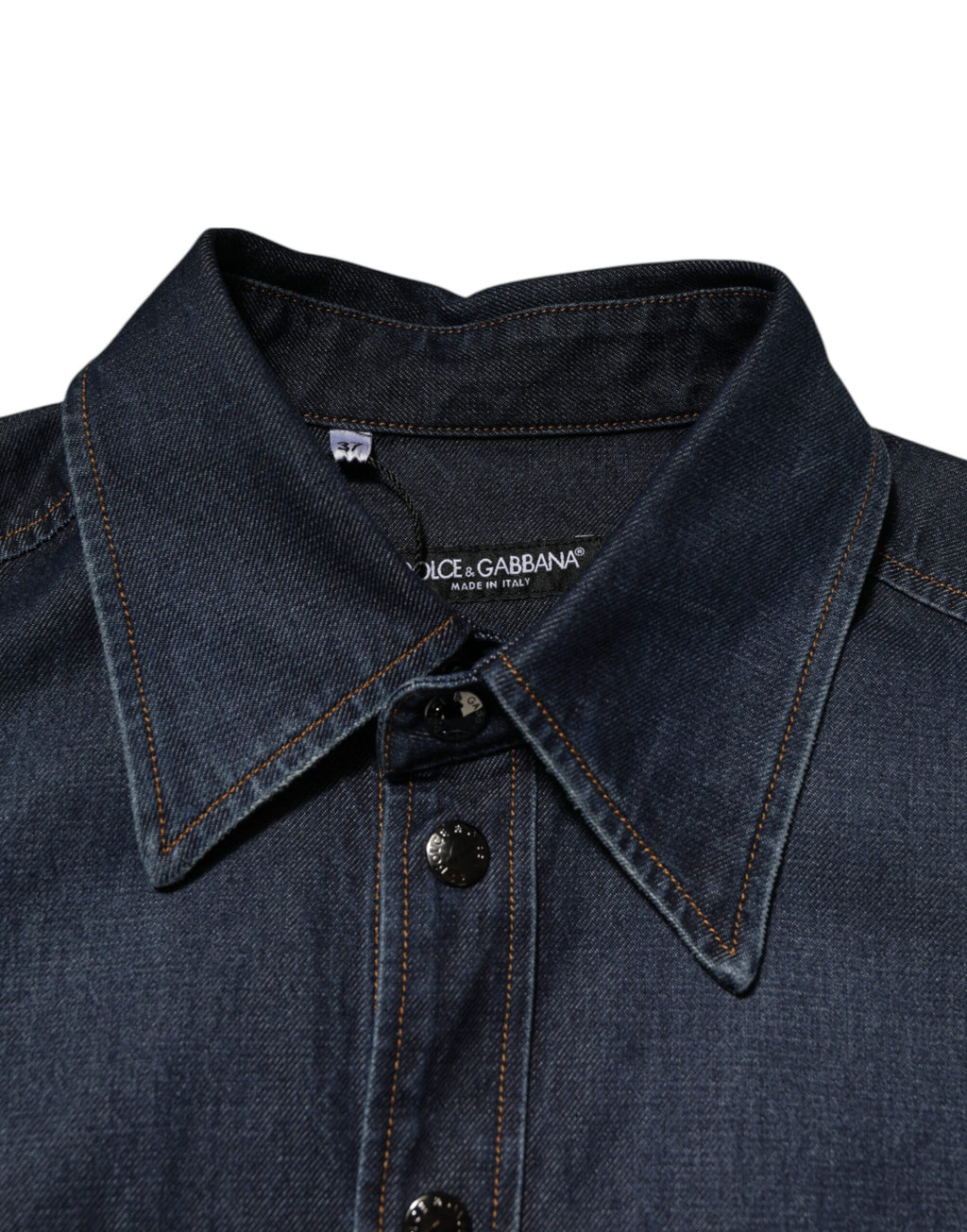 Dolce & Gabbana Blaues Denim Knopf lässig Logo Patch Männer Hemd