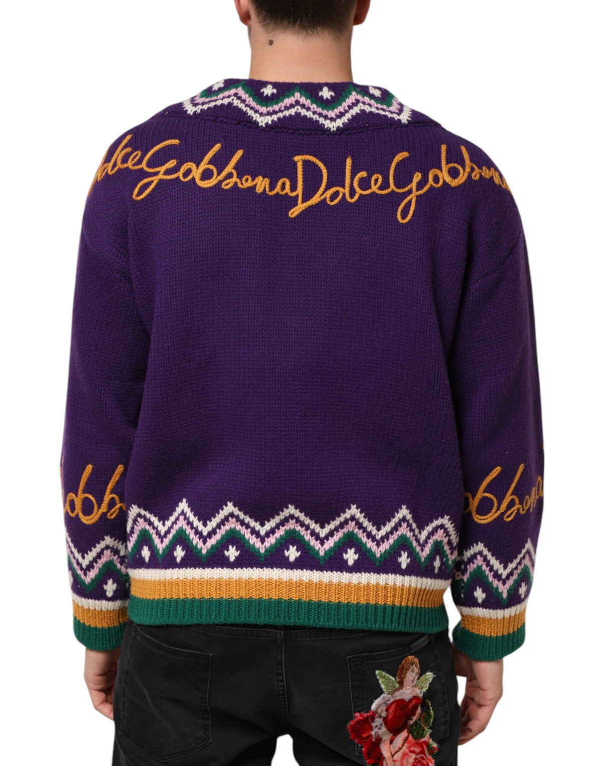 Dolce & Gabbana Lila Wolle DG Logo Herren Strickpullover Pullover