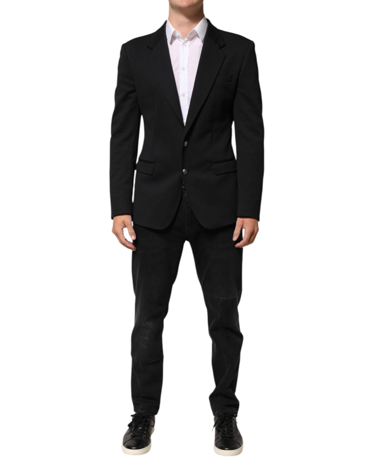 Dolce & Gabbana Dunkelblau Baumwolle Männer Jacke Mantel Blazer Anzug