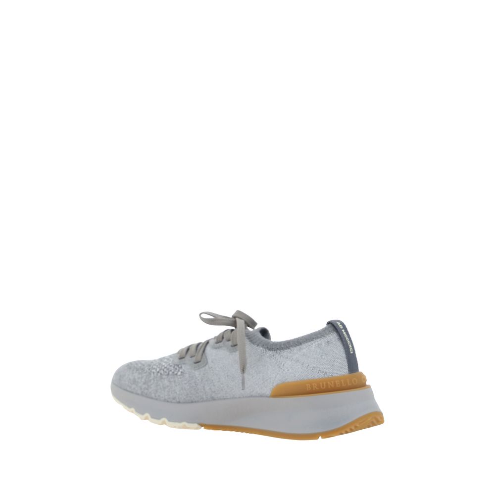 Brunello Cucinelli Graue Sneaker aus Baumwolle im Athletic-Stil