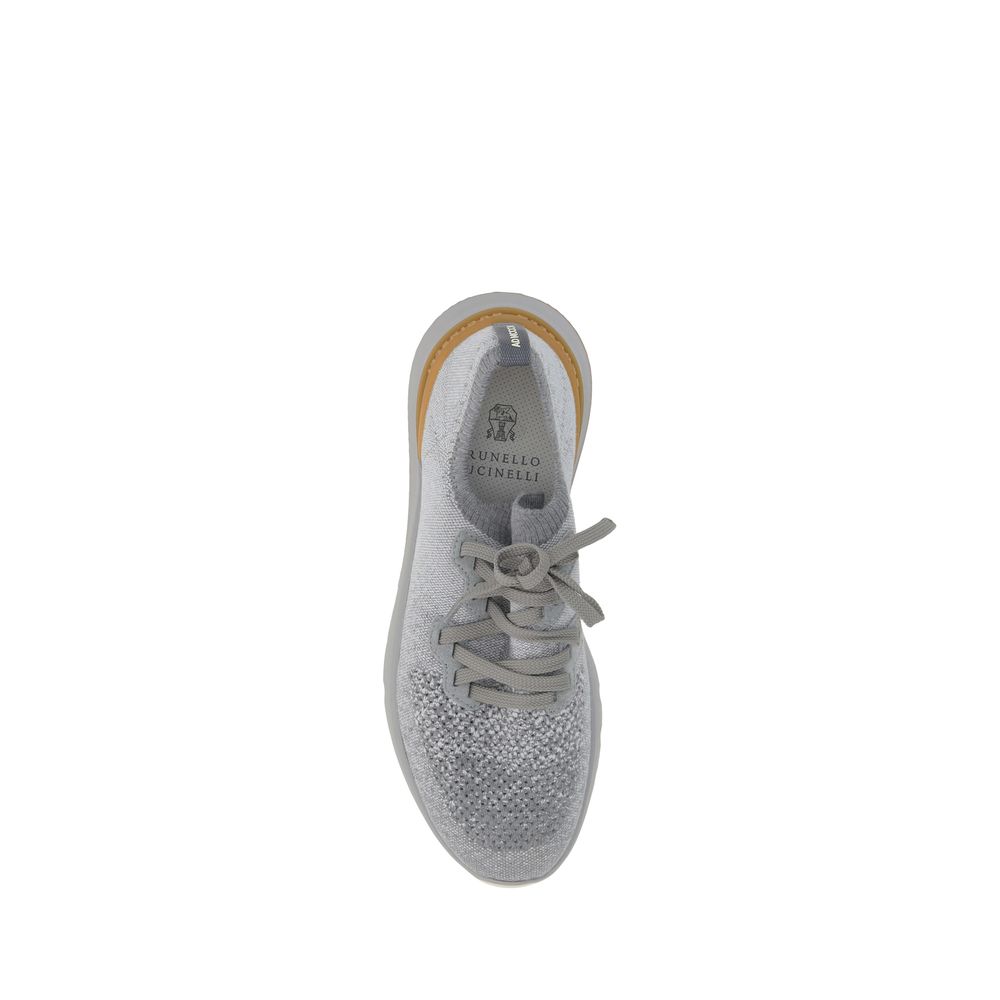 Brunello Cucinelli Graue Sneaker aus Baumwolle im Athletic-Stil