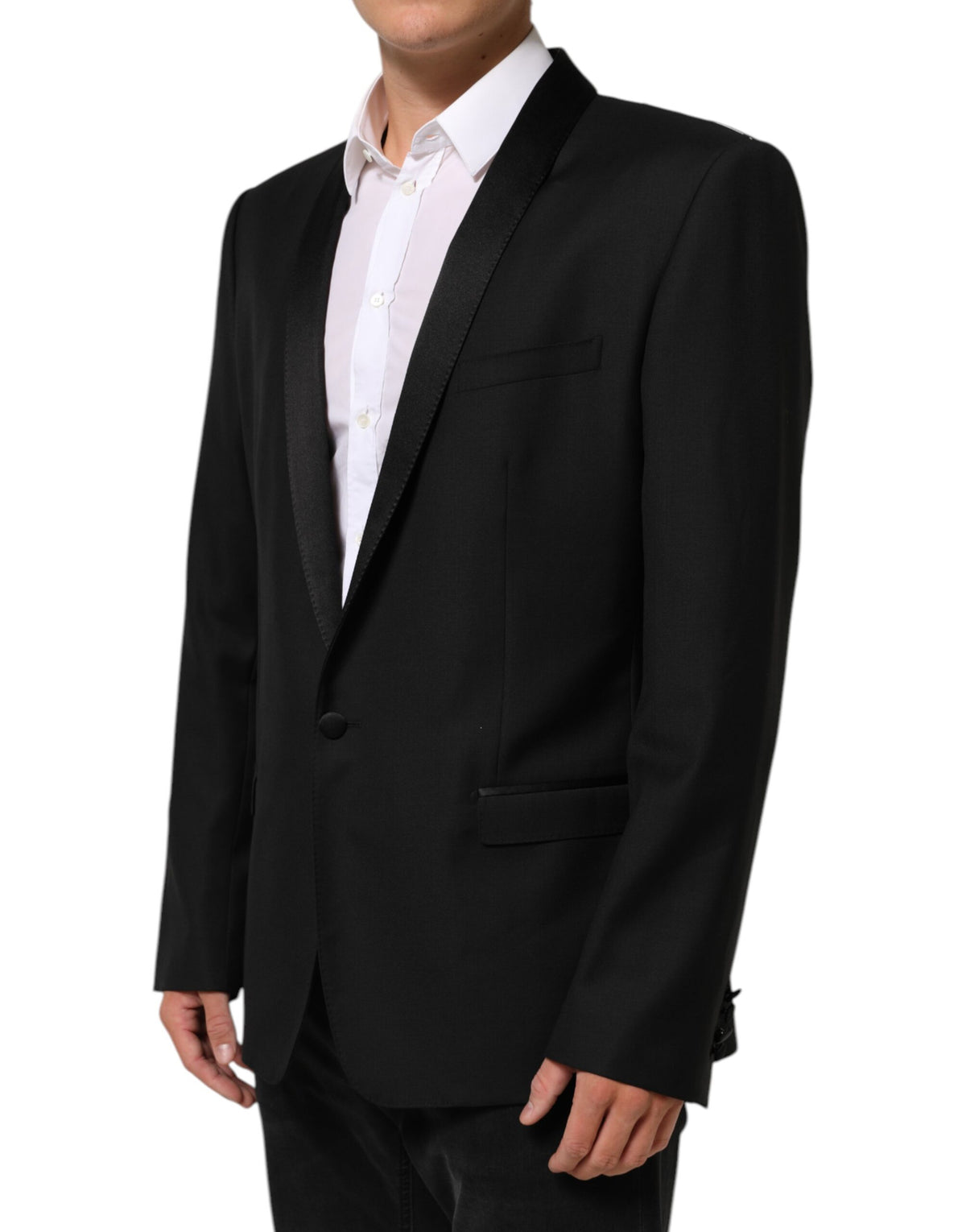 Dolce & Gabbana Schwarz Wolle GOLD 1 Knopf Männer Anzug Blazer