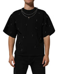 Dolce & Gabbana Schwarzes Polyester-T-Shirt mit Schmuckkragen