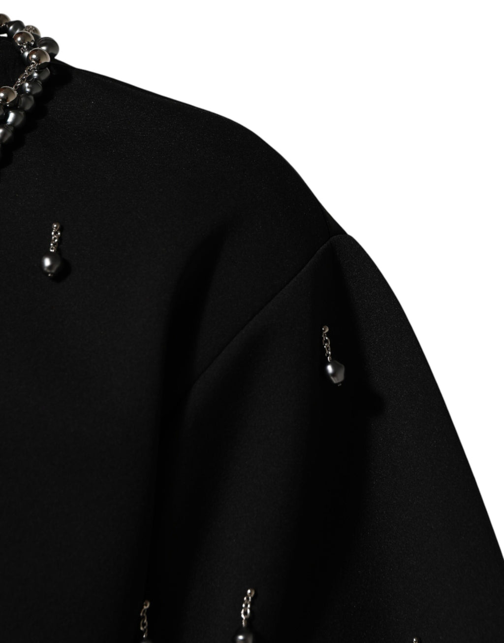 Dolce & Gabbana Schwarzes Polyester-T-Shirt mit Schmuckkragen