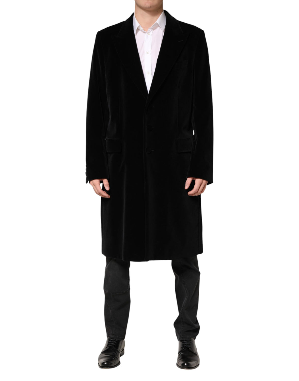 Dolce & Gabbana Schwarzer Baumwoll-Samt-Trenchcoat