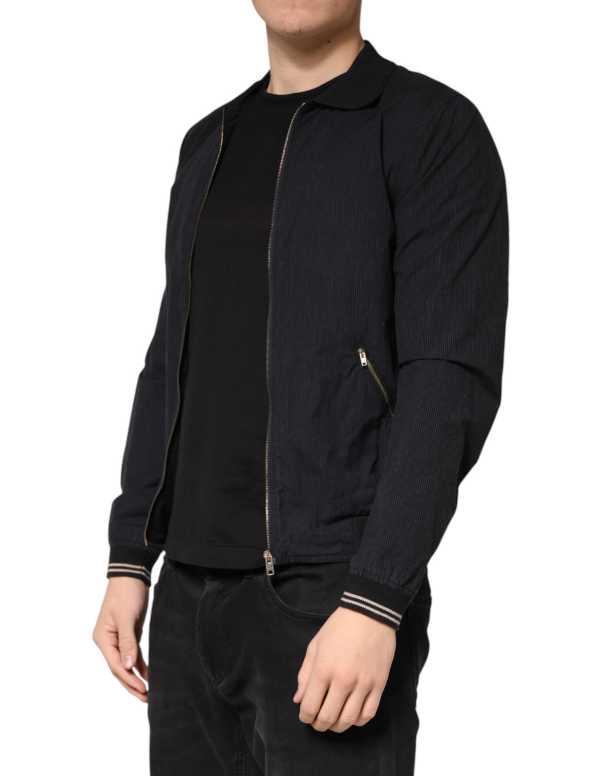 Dolce & Gabbana Dunkelblaue Herren-Bomberjacke aus Baumwolle mit durchgehendem Reißverschluss