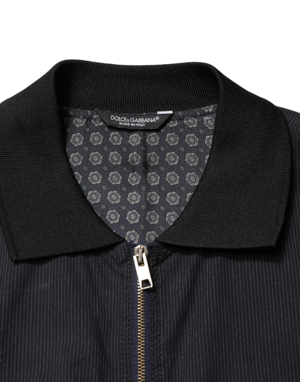 Dolce & Gabbana Dunkelblaue Herren-Bomberjacke aus Baumwolle mit durchgehendem Reißverschluss