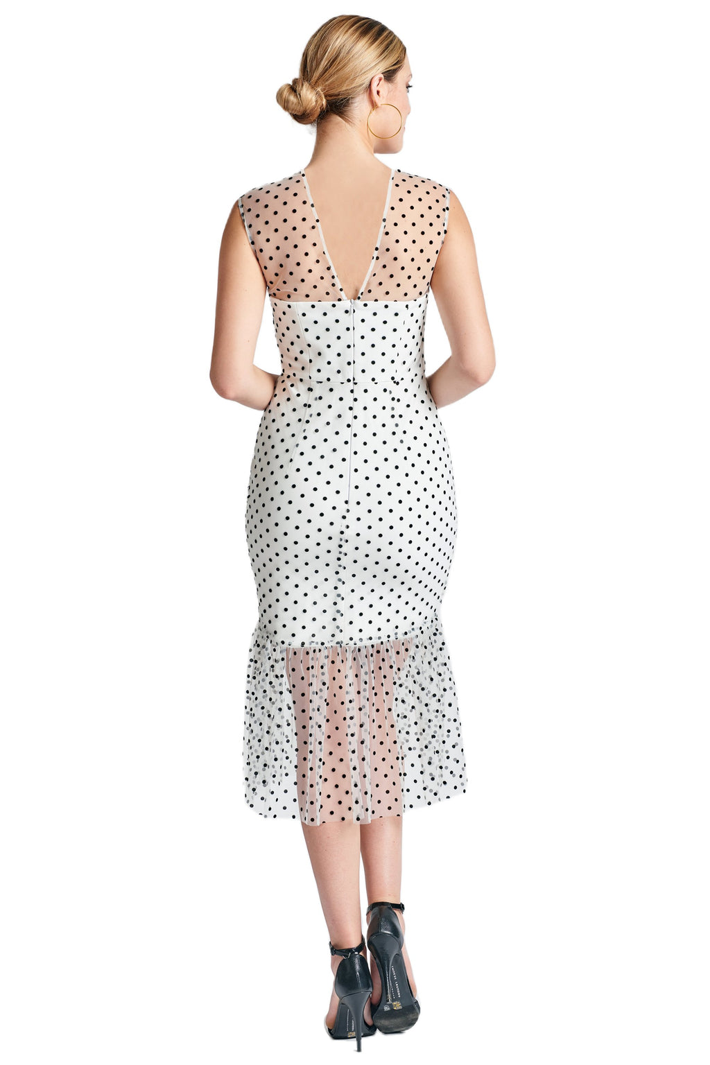 Muse Kleid – Ärmelloses Midi-Meshkleid mit Polka-Dot-Muster