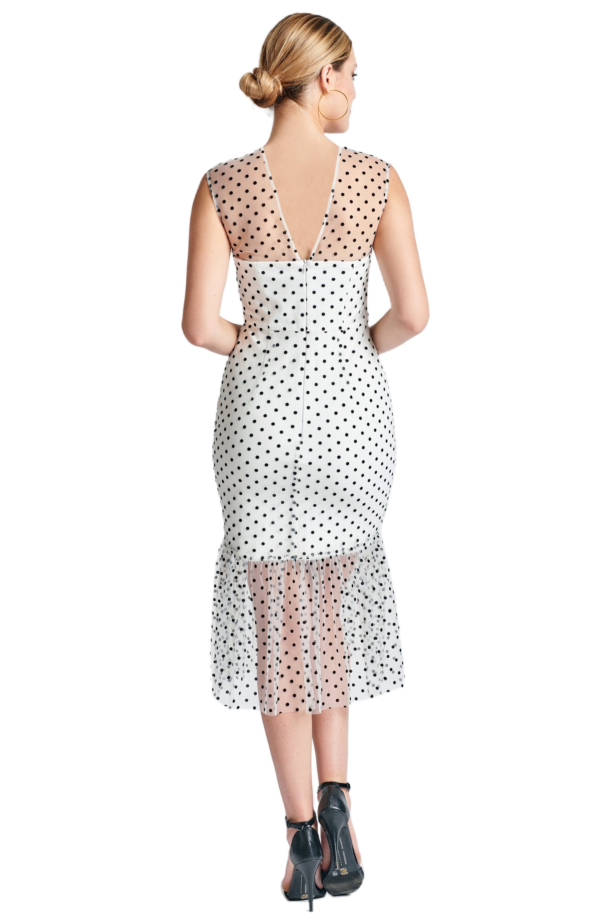 Muse Kleid – Ärmelloses Midi-Meshkleid mit Polka-Dot-Muster