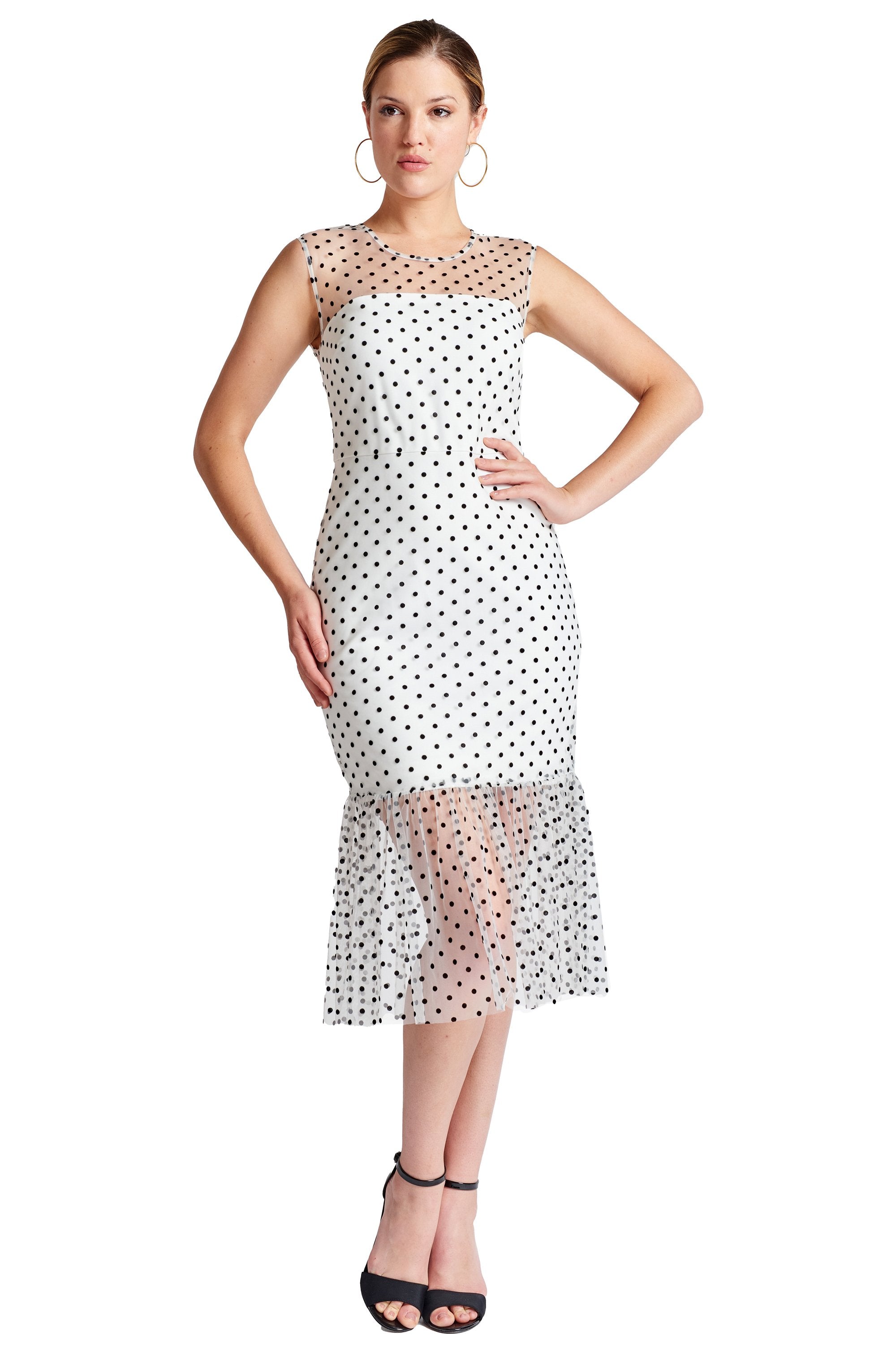 Muse Kleid – Ärmelloses Midi-Meshkleid mit Polka-Dot-Muster