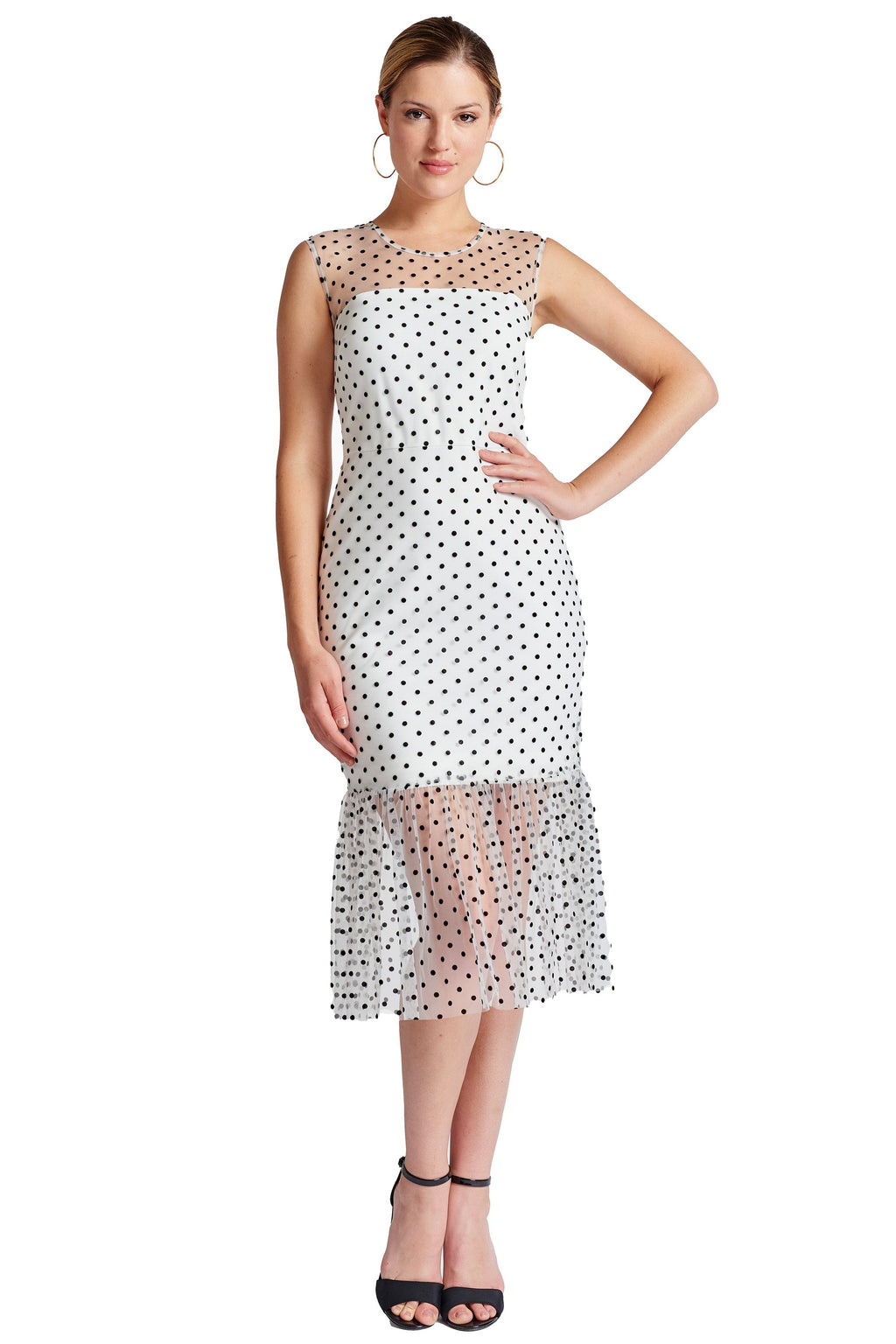 Muse Kleid – Ärmelloses Midi-Meshkleid mit Polka-Dot-Muster