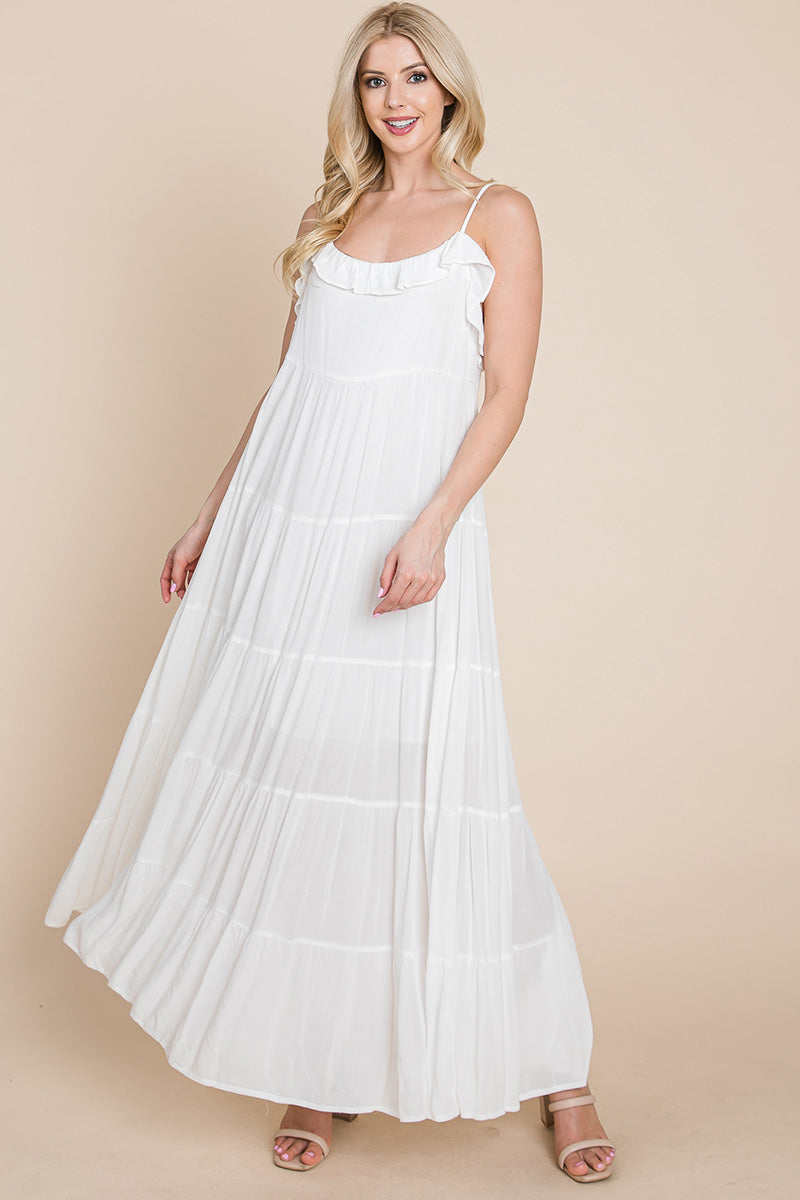 Maxikleid mit Bindeträgern und Stufenrock